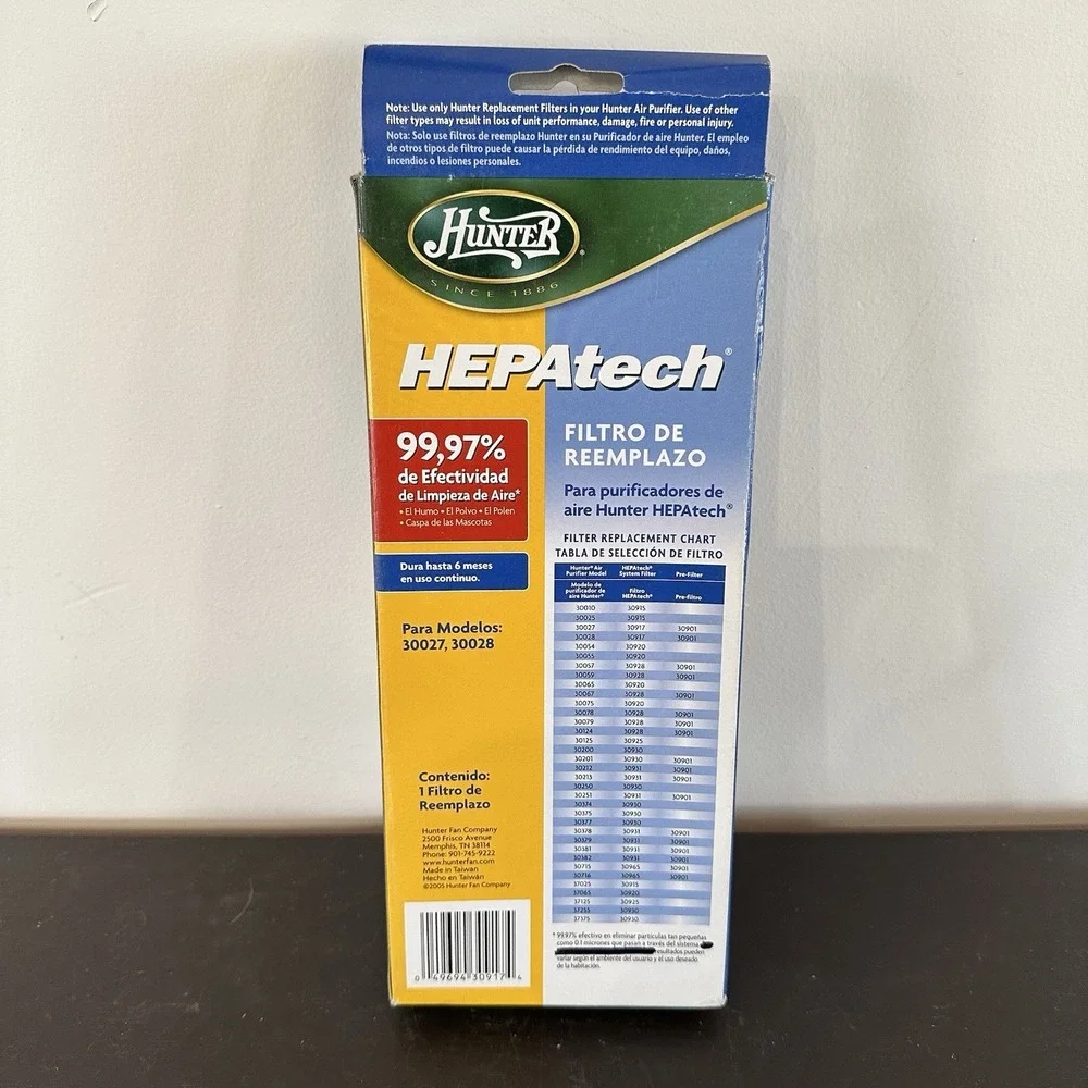 Hunter HEPAtech Air Replacement Filter Model 30917 New in Box